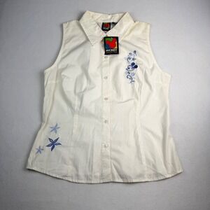 Mickey Unlimited Womens Sleeveless Button Down Embroidered Large NWT Jerry Leigh